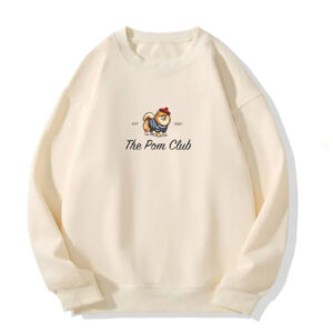 Saco crewneck unisex The Pom Club color beige con estampado de Pomerania