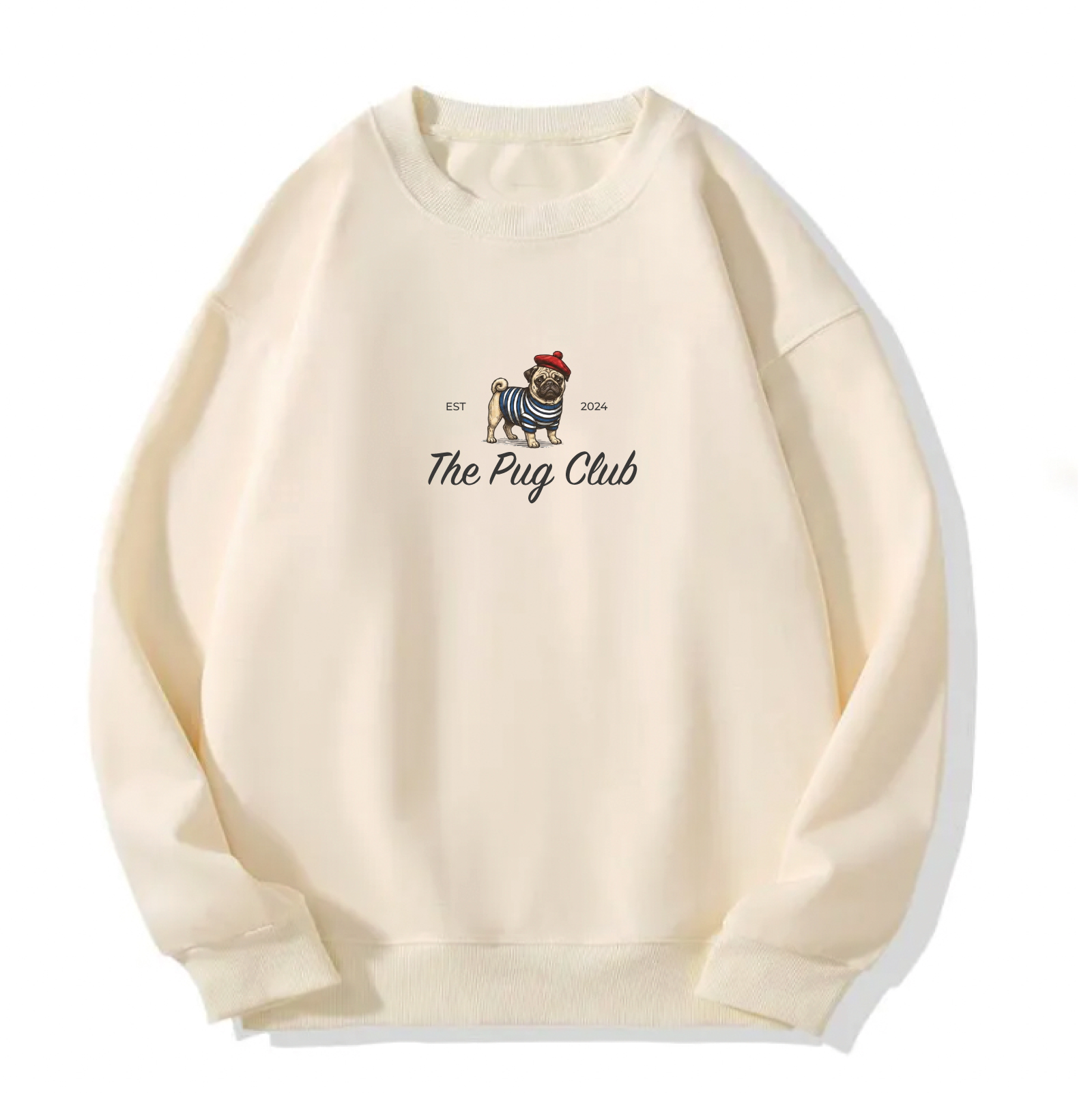 Saco crewneck unisex The Pug Club color beige