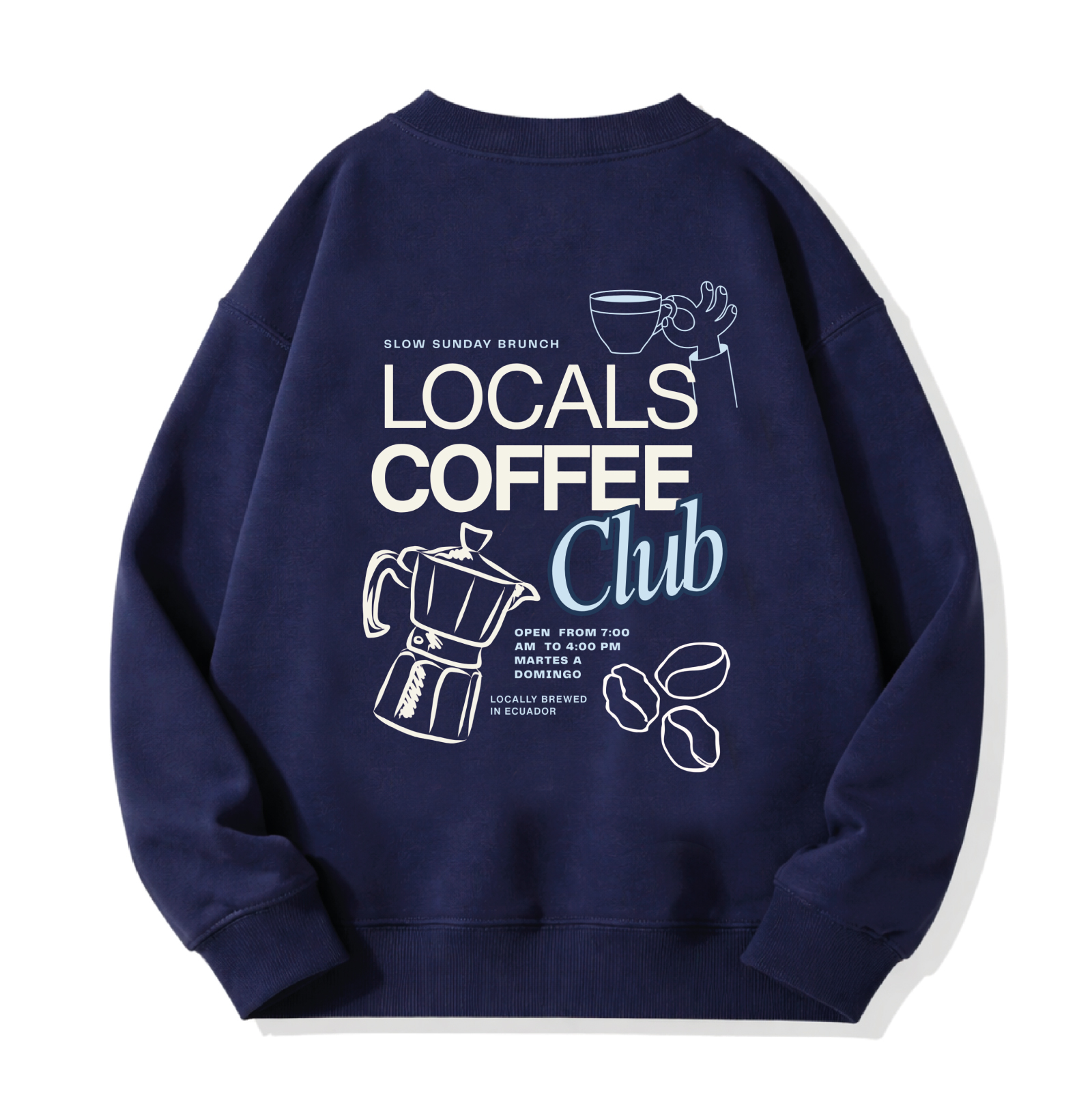 Saco crewneck Coffee Club color azul marino de agua sal